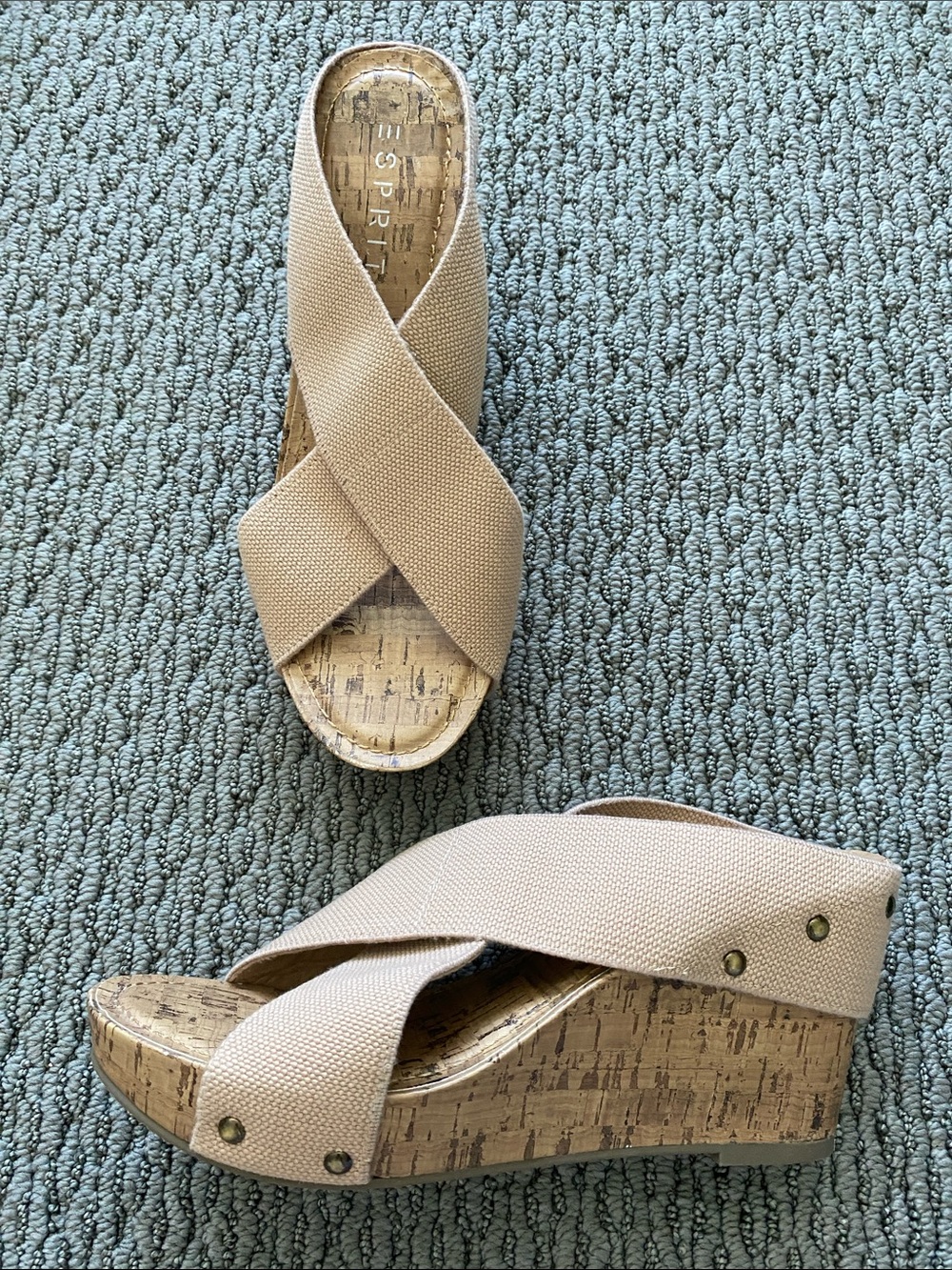 Esprit Tan Crisscross Stretch Band with Cork Wedge Sandals